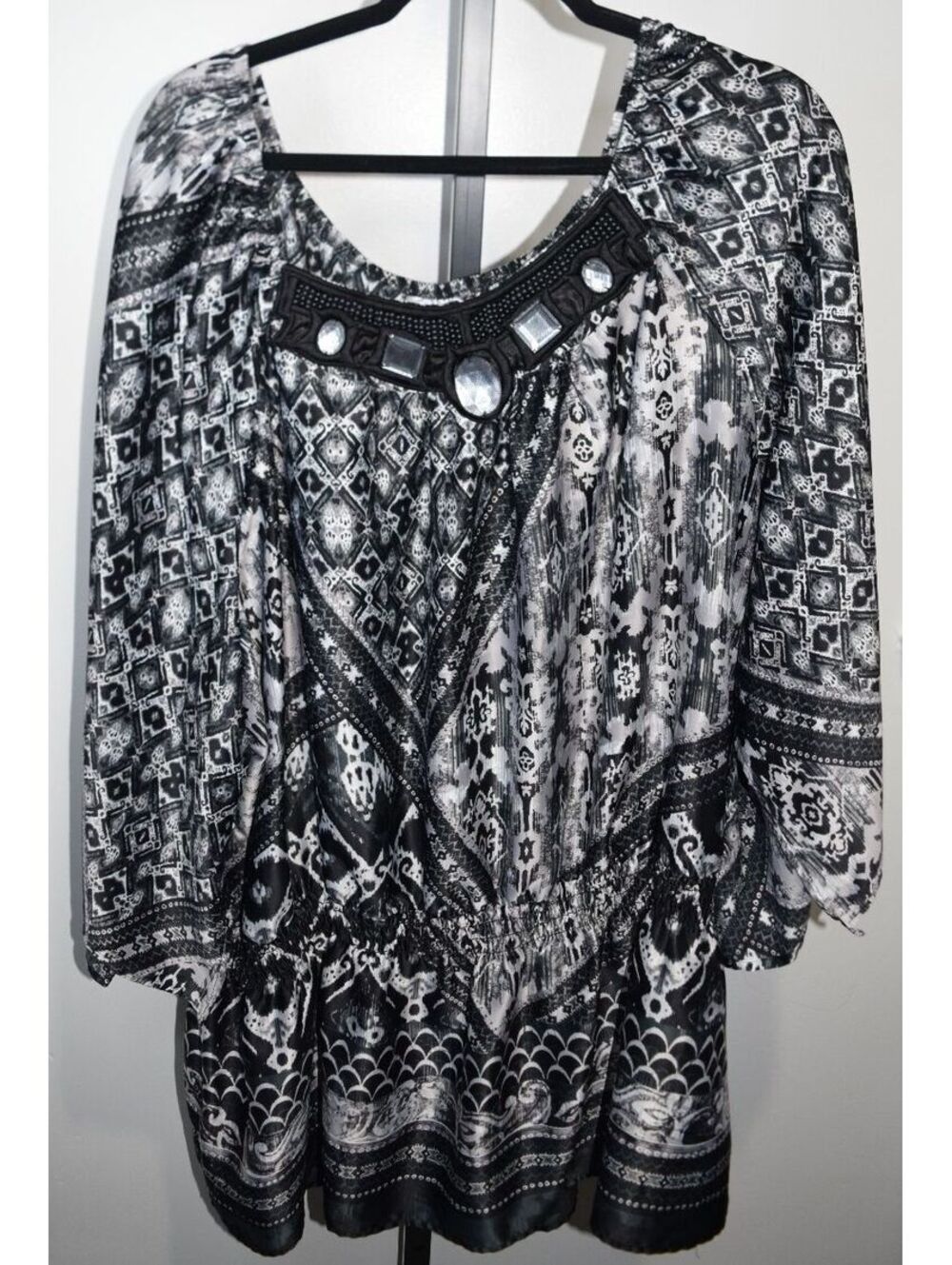 Vintage Fashion Bug Women's Black & White Patterned Tunic discontinued 4X Y2k